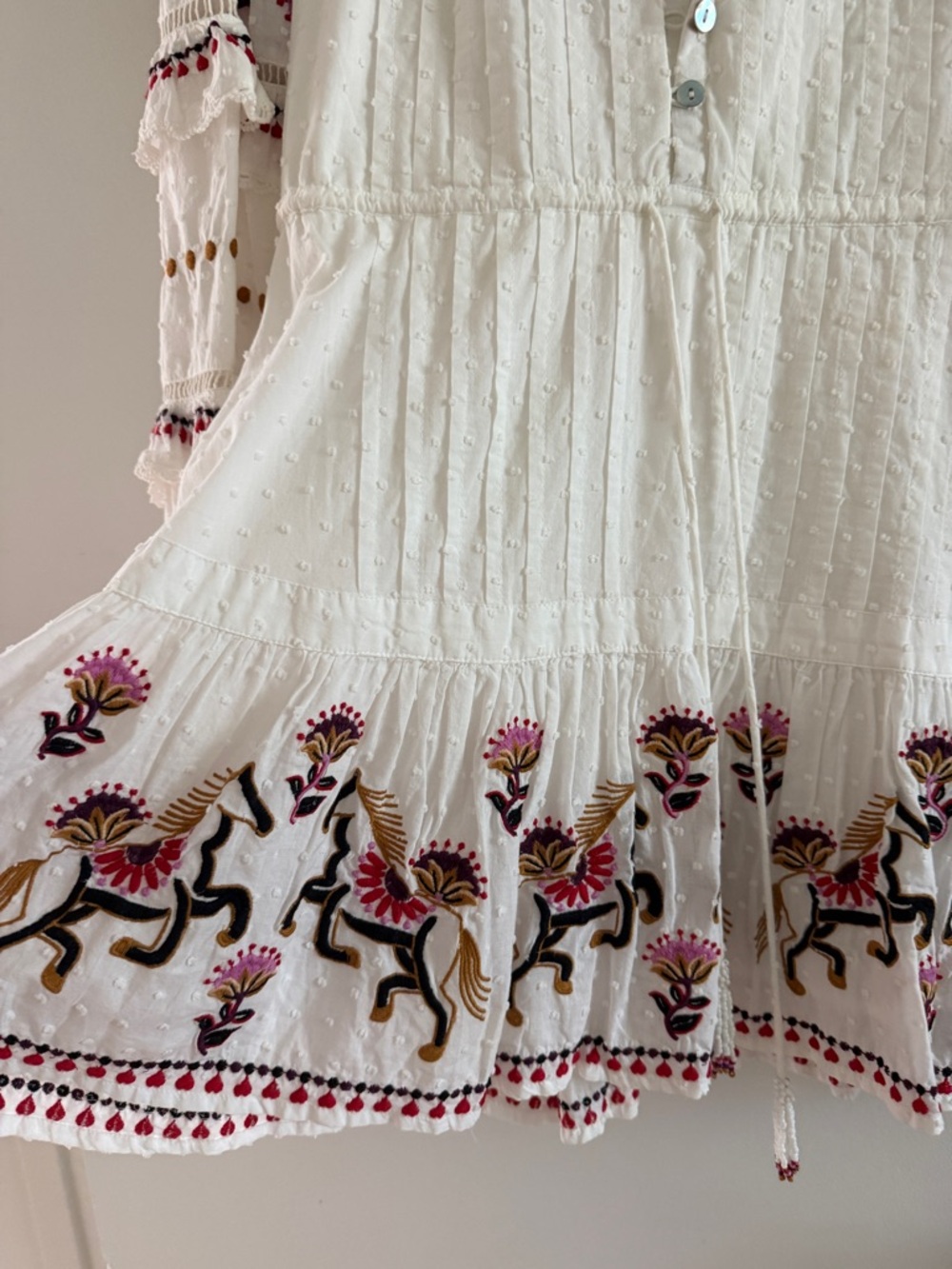 Farm Rio White Embroidered Horses Ruffle Mini Dress - Picture 5 of 6